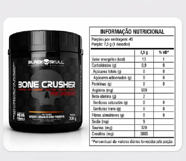 Pré Treino Bone Crusher Black Skull 300g Hot Orange - imagem 3