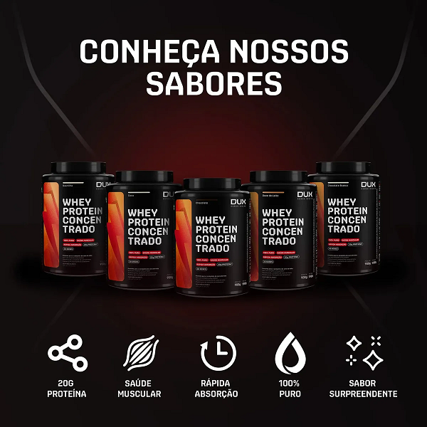Whey Protein Concentrado DUX 900g Morango Proteína Pura Suplemento Muscular - imagem 2