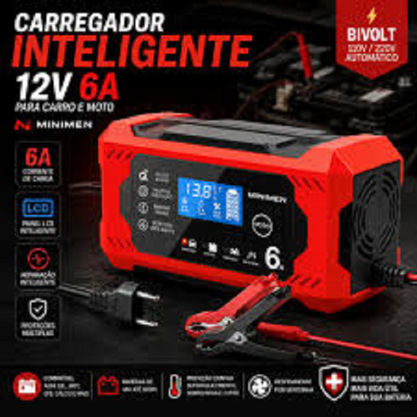 Carregador de bateria 12v 6A inteligente bivolt com lcd- carro e moto - imagem 2