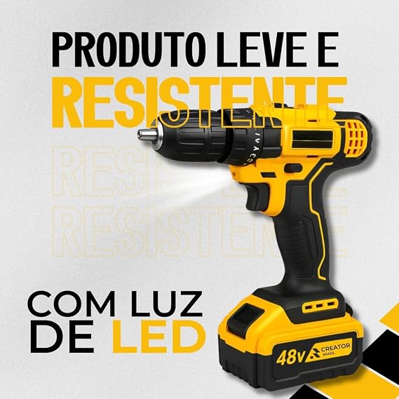 Parafusadeira Furadeira de Impacto Sem Fio 48V Com 2 Baterias Bivolt 32 Acessórios Maleta Completa Para Uso Profissional - imagem 2