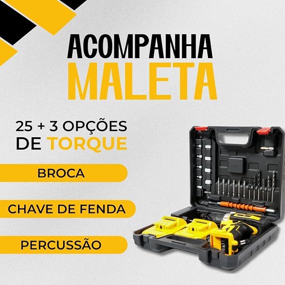 Parafusadeira Furadeira de Impacto Sem Fio 48V Com 2 Baterias Bivolt 32 Acessórios Maleta Completa Para Uso Profissional - imagem 4