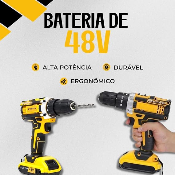 Parafusadeira Furadeira de Impacto Sem Fio 48V Com 2 Baterias Bivolt 32 Acessórios Maleta Completa Para Uso Profissional - imagem 5