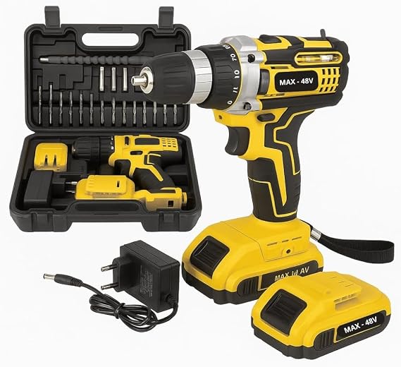 Parafusadeira Furadeira de Impacto Sem Fio 48V Com 2 Baterias Bivolt 32 Acessórios Maleta Completa Para Uso Profissional - imagem 6