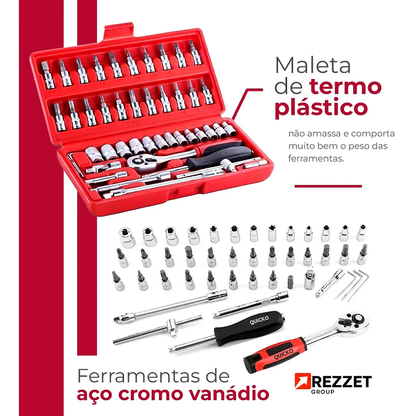 Kit Ferramentas 46 Peças Com Soquetes e Chaves Para Carro e Casa - imagem 2