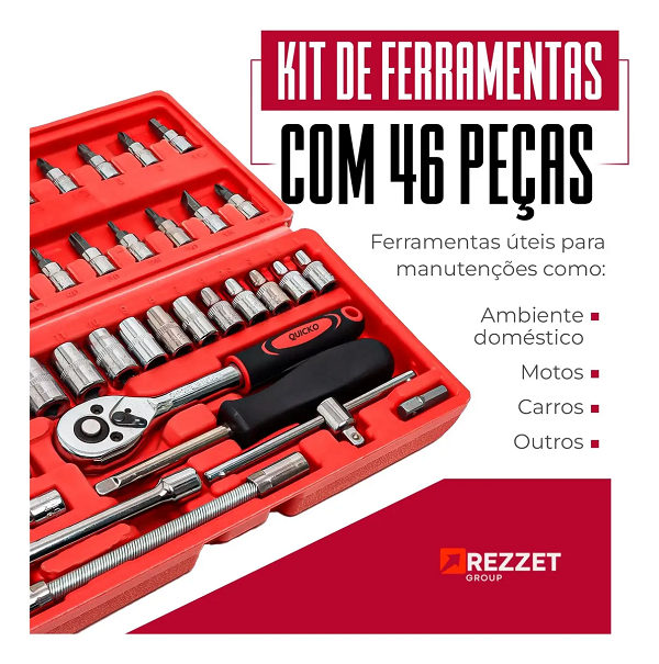 Kit Ferramentas 46 Peças Com Soquetes e Chaves Para Carro e Casa - imagem 3