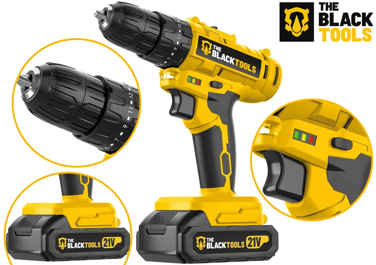 Parafusadeira Furadeira De Impacto The Black Tools Profissional Bateria 21V C/ Maleta + Kit Acessórios 145 Peças TBKIT23 - imagem 7