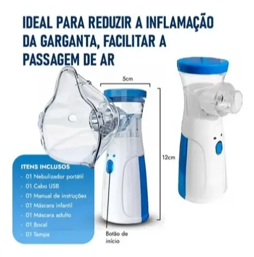 Inalador Nebulizador Portátil Sem Fio Usb Pilha Silencioso Aparelho Inalação Compacto Bivolt Nebulizador - imagem 3