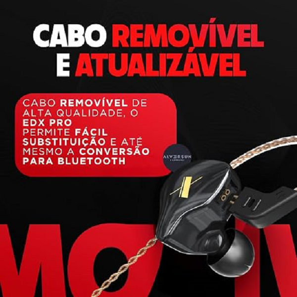 Fone de Ouvido Profissional KZ EDX Intra-auricular, Driver Dinâmico Magnético Composto de 10mm, Cabo Substituível, Original - Ideal para Cantores e Músicos - AlverSun (PRETO) - imagem 6