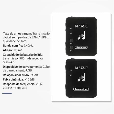 M-VAVE Sistema de Transmissão Sem Fio para Monitor de Ouvido Profissional, 2.4GHz, 30m Alcance, Latência <12ms, Áudio 24bit/48KHz, Mono/Stereo, 7h Bateria, Ideal para Músicos, Podcast, Igreja
Marca: M-VAVE - imagem 3