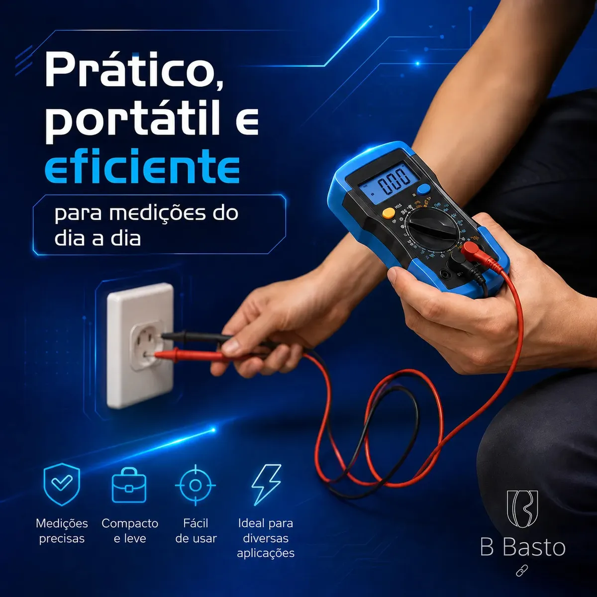Multímetro Digital Com Iluminação Bip Profissional Portátil Md-180l B Basto Com Bateria - imagem 5