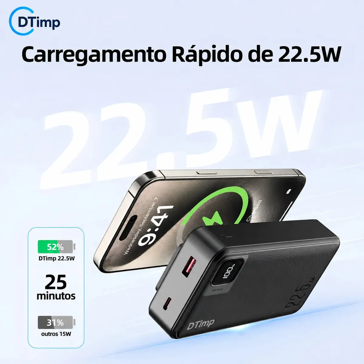 Carregador Portátil Power Bank Turbo 20000mah 22.5w universal para iphone samsung motorola xiaomi Com Display Digital DTimp - imagem 2