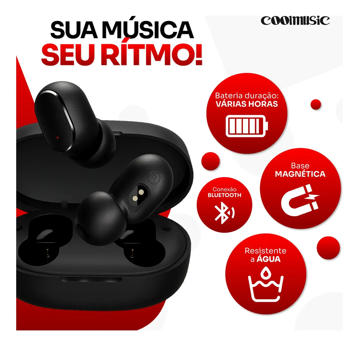Fone De Ouvido Bluetooth 5.1 Sem Fio Tws Wireless Bateria Longa Duração E Conexão Rápida Coolmusic - imagem 3