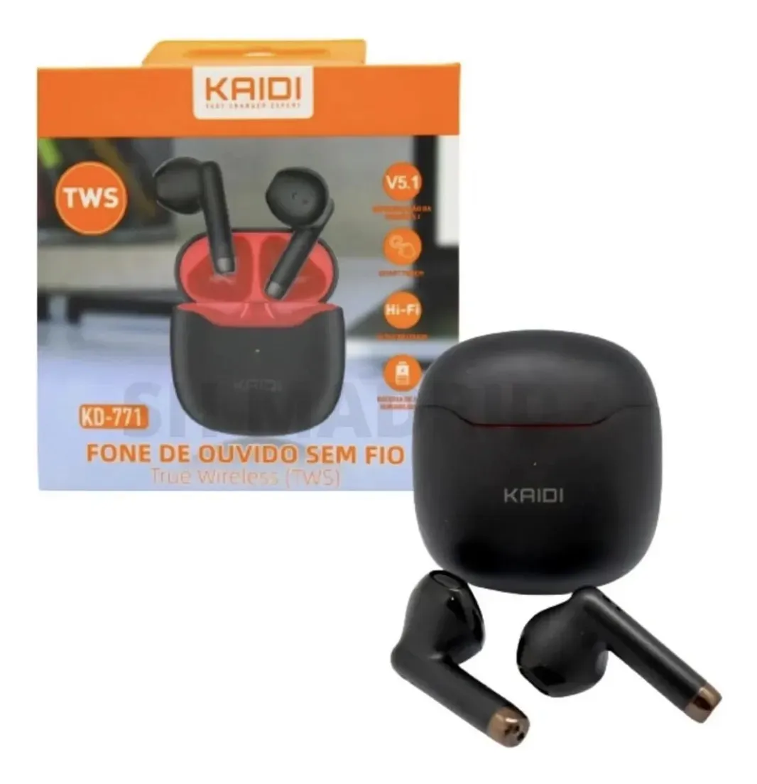 Fone Bluetooth 5.1 Kaidi Kd771 Preto Sem Fio Tws Preto - imagem 3
