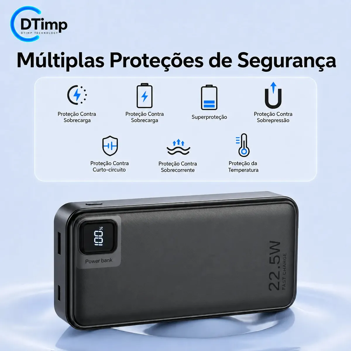 Carregador Portátil Power Bank Turbo 20000mah 22.5w universal para iphone samsung motorola xiaomi Com Display Digital DTimp - imagem 3