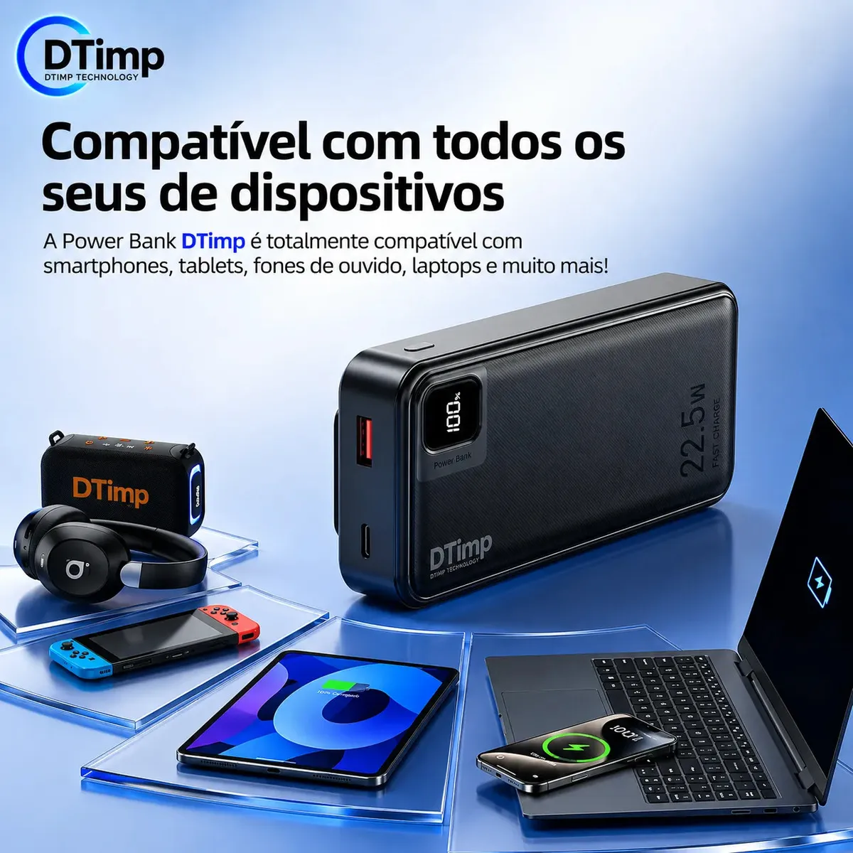 Carregador Portátil Power Bank Turbo 20000mah 22.5w universal para iphone samsung motorola xiaomi Com Display Digital DTimp - imagem 4