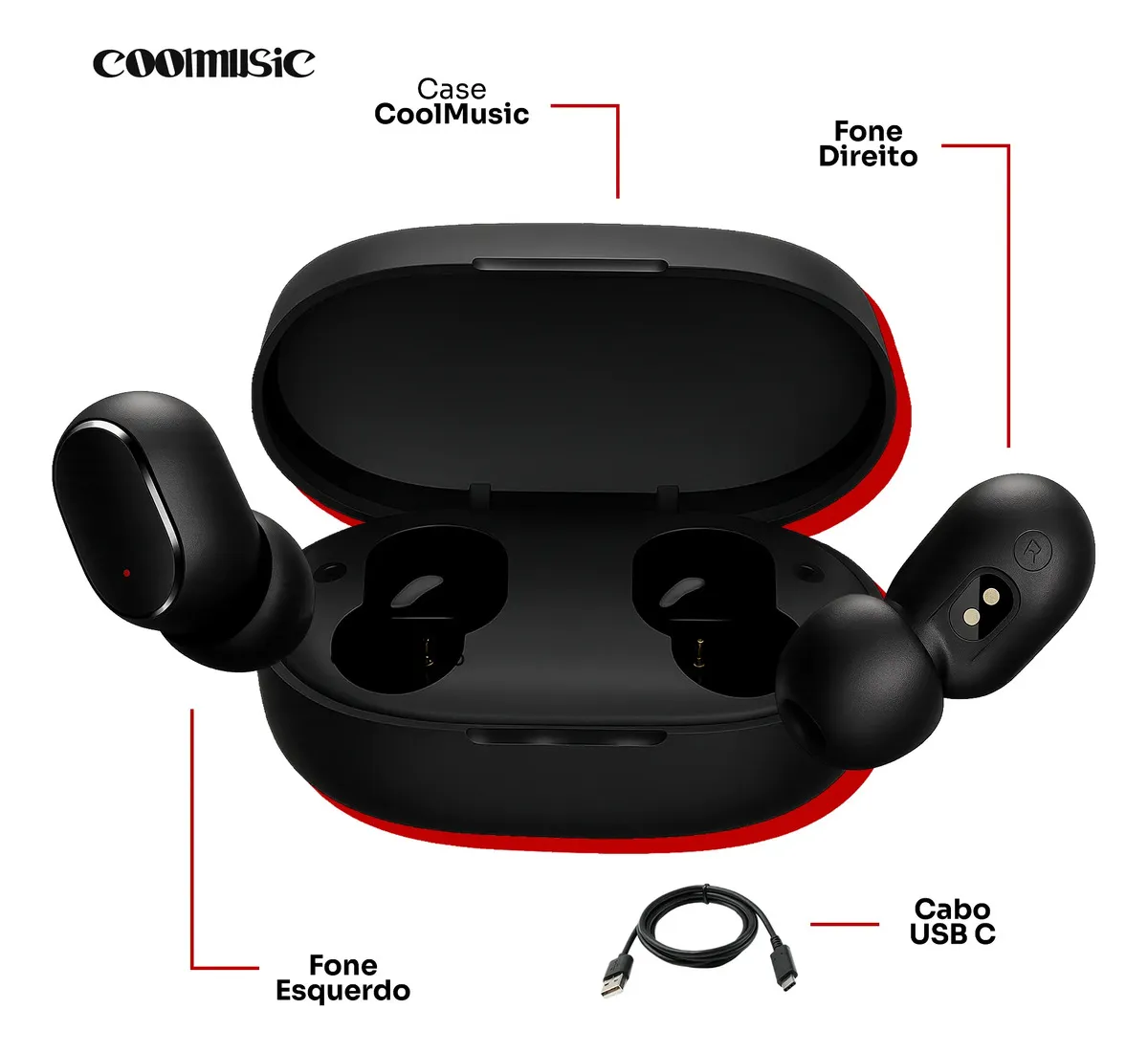 Fone De Ouvido Bluetooth 5.1 Sem Fio Tws Wireless Bateria Longa Duração E Conexão Rápida Coolmusic - imagem 5