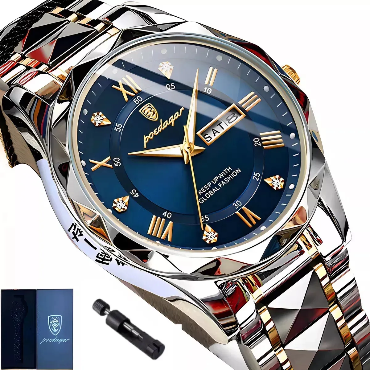 Relógio De Luxo Poedagar Masculino Original Old Money Aço Nf