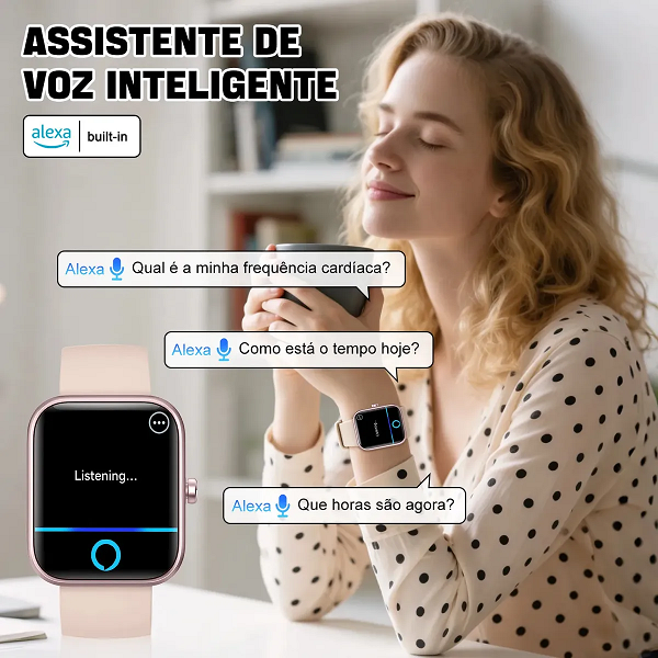 Relógio Inteligente Smartwatch Alexa Chamadas NOVANTE Masculino Feminino Esportivo IP68 Bluetooth Notificações Instantâneas Tela Hd 1.83 300mAh 10Dias Monitor Cardíaco Spo2 Sono Ecg Pagamento Offline - imagem 2