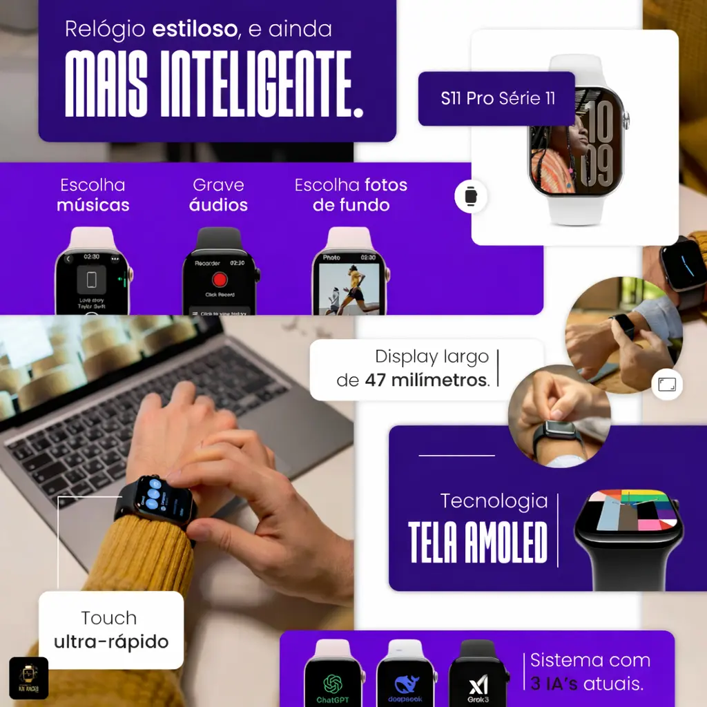 Smartwatch Microwear S11 Pro AMOLED 47mm GPS NFC WhatsApp Rosa SMARTWATCH ADVANCED PRO - imagem 2