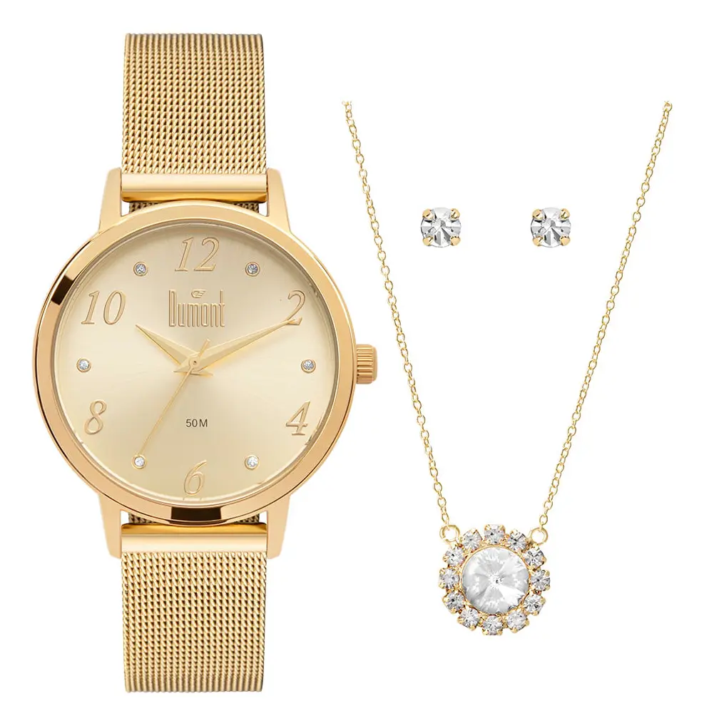 Kit Relógio Feminino Dumont Dourado - Du2035mon/k4x Fundo Champagne - imagem 3