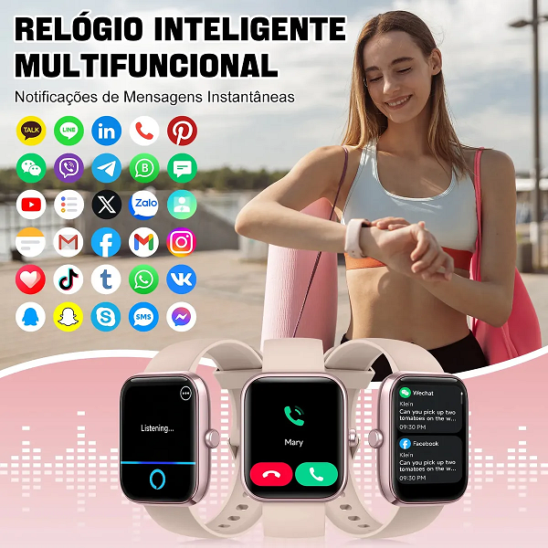 Relógio Inteligente Smartwatch Alexa Chamadas NOVANTE Masculino Feminino Esportivo IP68 Bluetooth Notificações Instantâneas Tela Hd 1.83 300mAh 10Dias Monitor Cardíaco Spo2 Sono Ecg Pagamento Offline - imagem 3