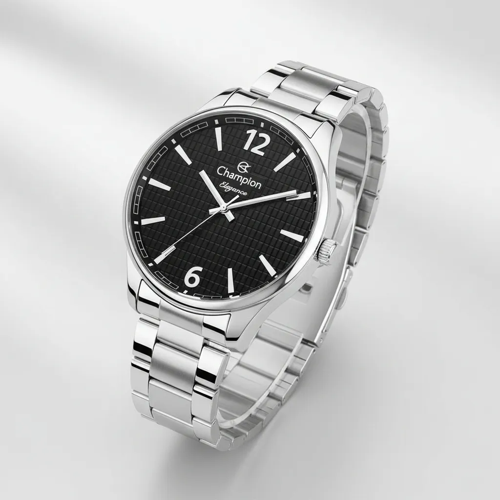 Relógio Masculino Champion CN27670T Cor da Correia Prateado com Fundo Preto Prova D´Agua 50 Metros Minimalista - imagem 3