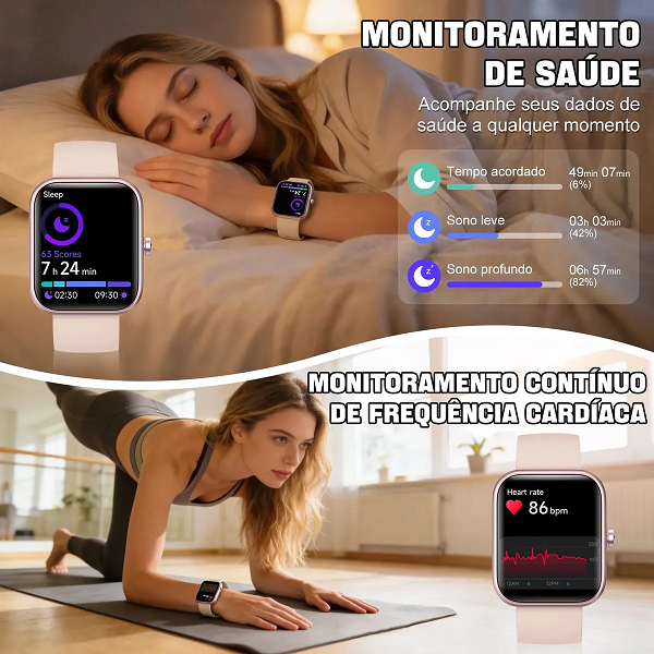 Relógio Inteligente Smartwatch Alexa Chamadas NOVANTE Masculino Feminino Esportivo IP68 Bluetooth Notificações Instantâneas Tela Hd 1.83 300mAh 10Dias Monitor Cardíaco Spo2 Sono Ecg Pagamento Offline - imagem 6