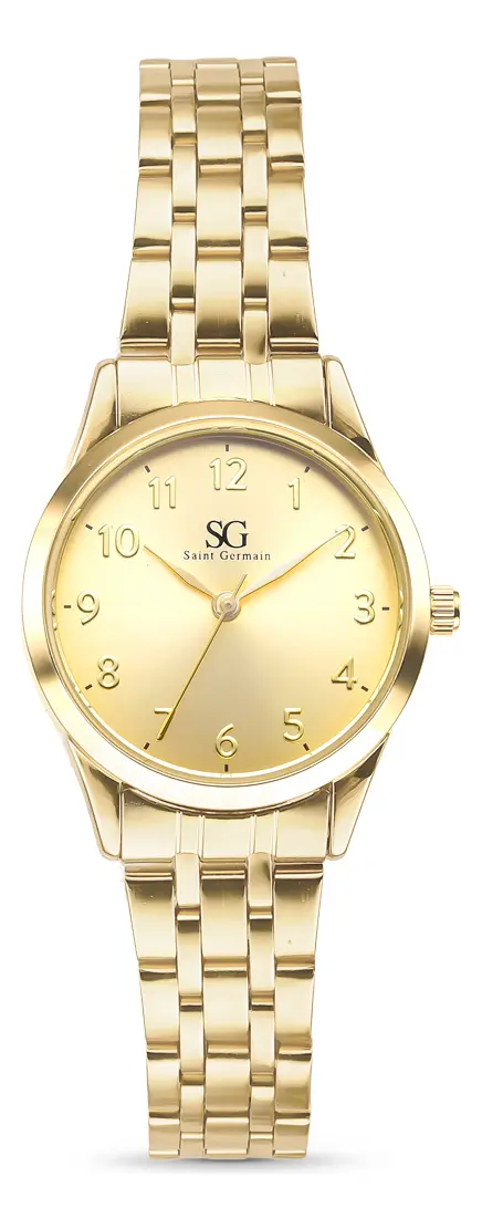 Kit Relógio Colar E Brincos Ponto De Luz Dourado Feminino Luxo Golden Saint Germain Presente Original Joias Elegante Clássico 28mm - imagem 5