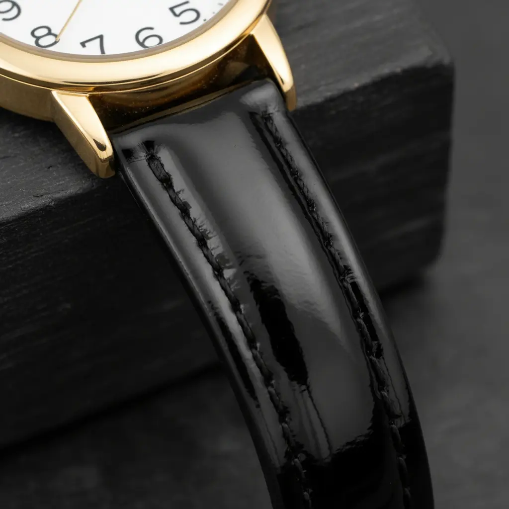 Relógio Feminino Dourado Saint Germain 24mm Correia Preta Caixa Dourada Fundo Branco Elegante Clássico Delicado - imagem 5