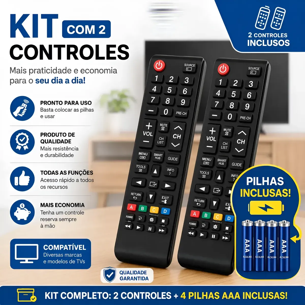 Kit 2 Controle Remoto Compatível Com Tv Samsung Smart Hub - imagem 3