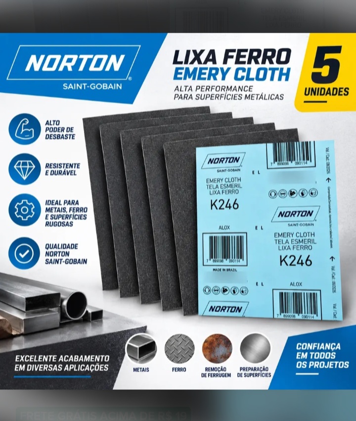 kit C/5 lixa para ferro Norton Grossa 60,80,100,120