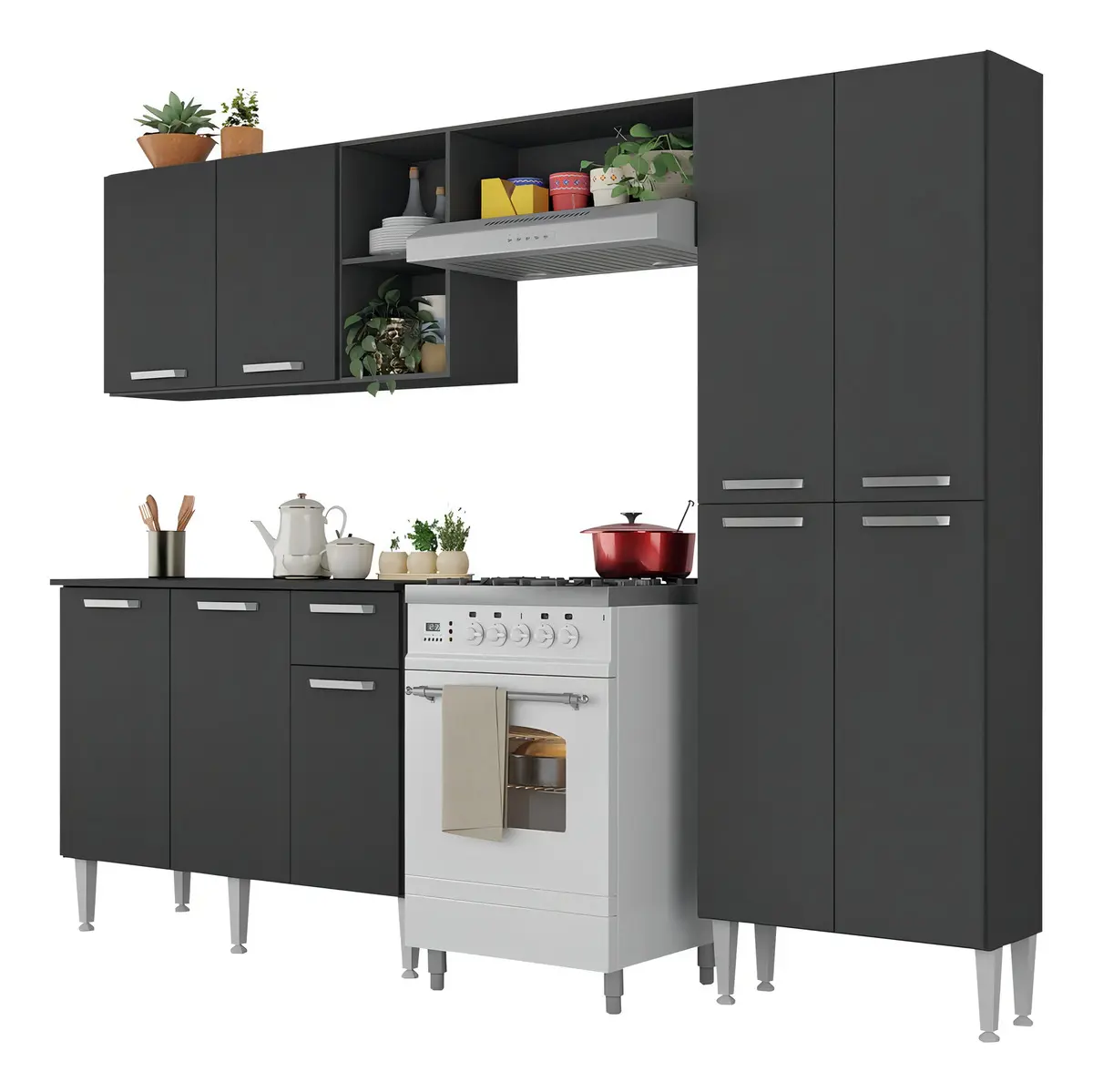 Armário de Cozinha Compacta Pequim UP Multimóveis com Balcão - Preto - imagem 2