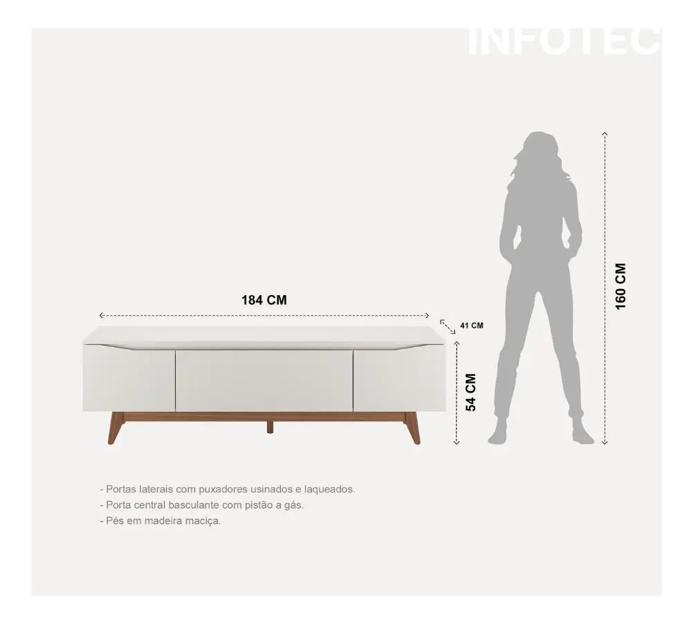 Rack Flynt TVs até 75Pol 3 Portas 184cm Off White Natural - imagem 7
