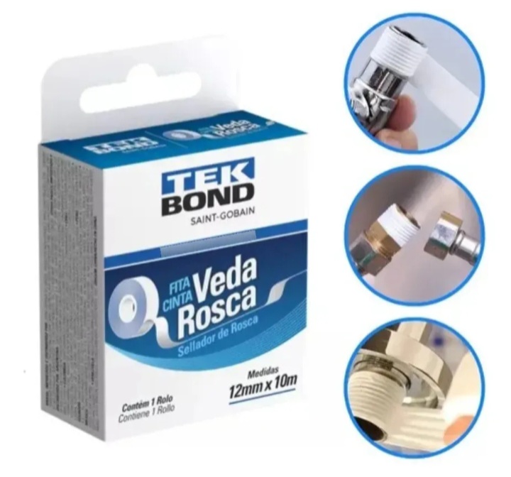 Kit 10 Fita Veda Rosca 18mm X 50m Tubo Conexão Gás Tekbond - imagem 3