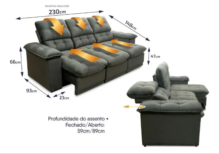 Sofá Retrátil Reclinável Atenas 2,30m Suede Velut Cinza - imagem 6