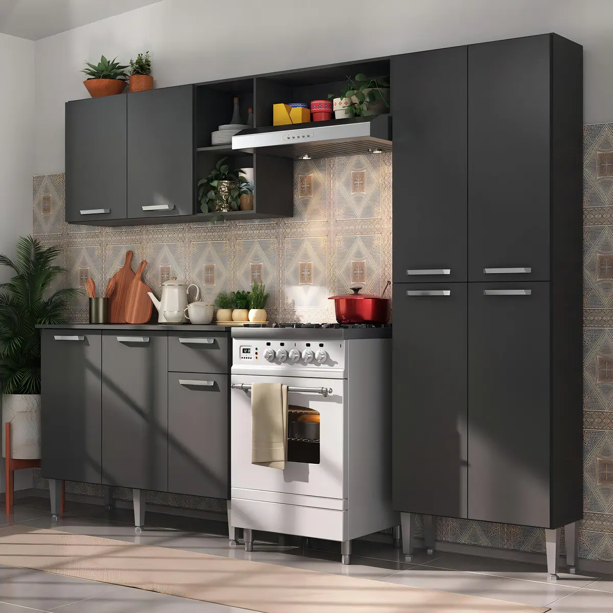 Armário de Cozinha Compacta Pequim UP Multimóveis com Balcão - Preto - imagem 6