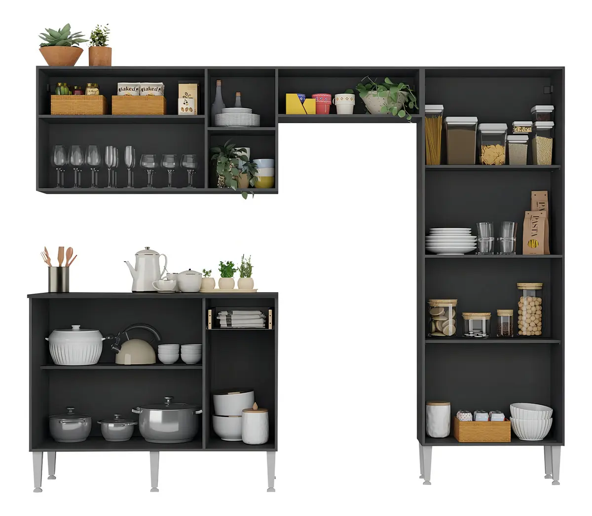 Armário de Cozinha Compacta Pequim UP Multimóveis com Balcão - Preto - imagem 3