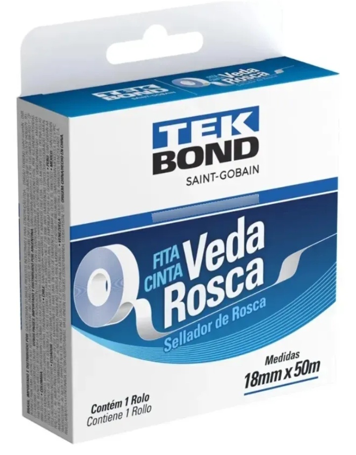 Kit 10 Fita Veda Rosca 18mm X 50m Tubo Conexão Gás Tekbond - imagem 2