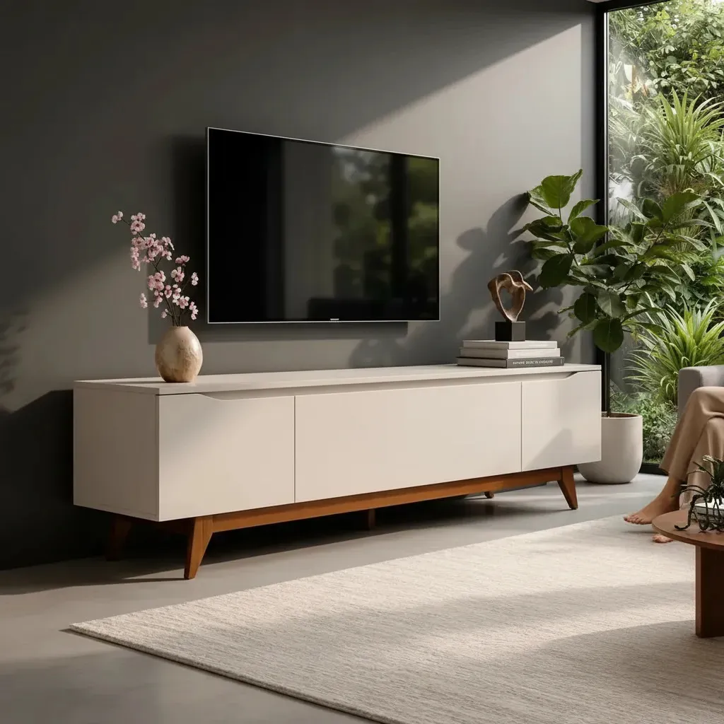 Rack Flynt TVs até 75Pol 3 Portas 184cm Off White Natural - imagem 3