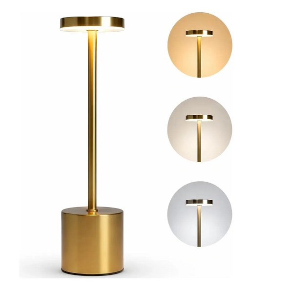 Kit 2 Luminária Mesa Abajur Led Sem Fio 3 Modos De Luz Dourado-escuro - imagem 2